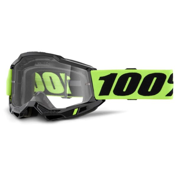 Gogle Accuri 2 Enduro Moto Yellow – Dual Clear Lens – Kolor Czarny/Żółty Fluo Szybka Podwójna Przeźroczysta | 100 Procent