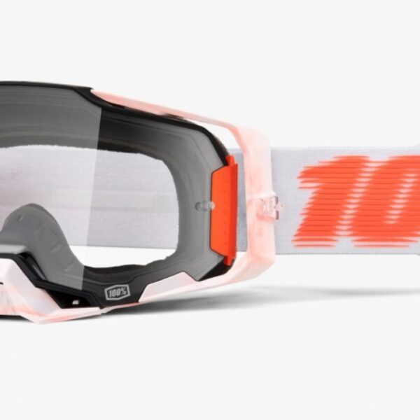 GOGLE ARMEGA Tubular – CLEAR LENS – Kolor Biały/Pomarańczowy SZYBKA Przeźroczysta | 100 Procent