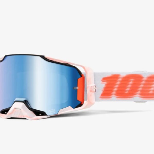 GOGLE ARMEGA Tubular – MIRROR BLUE LENS – Kolor Biały/Pomarańczowy SZYBKA Niebieskie LUSTRO | 100 Procent