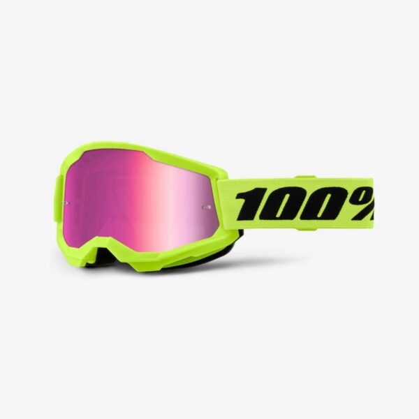 Gogle Strata 2 Neon Yellow – Mirror Pink Lens – Kolor Żółty Fluo Szybka Różowe Lustro | 100 Procent