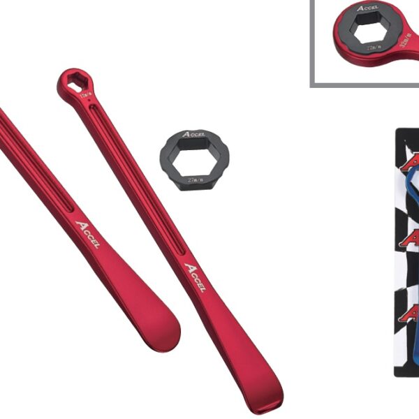 Komplet Łyżek DO OPON (23+24CM) ALU7075 KUTE z Kluczami 10, 13, 27, 32 MM Kolor Czerwony (Łyżka DO Opon) | Accel