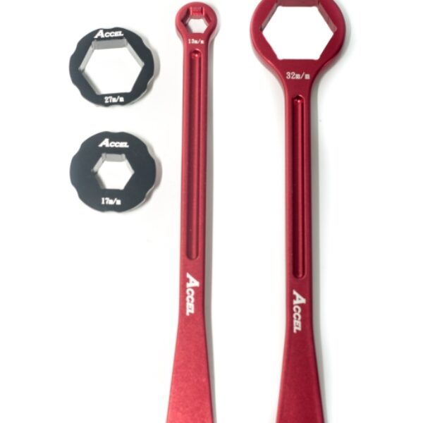 Komplet Łyżek DO OPON (23+24CM) ALU7075 KUTE z Kluczami 10, 13, 17, 27, 32 MM Kolor Czerwony (Łyżka DO Opon) | Accel