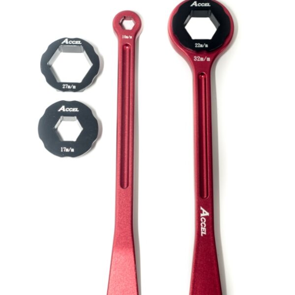 Komplet Łyżek DO OPON (23+24CM) ALU7075 KUTE z Kluczami 10, 13, 17, 22, 27, 32 MM Kolor Czerwony (Łyżka DO Opon) | Accel