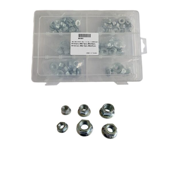 Komplet (Zestaw) Nakrętek Kołnierzowych Zwykłych i Samokontrujących M6/M8/M10 (100 Szt.) | Accel