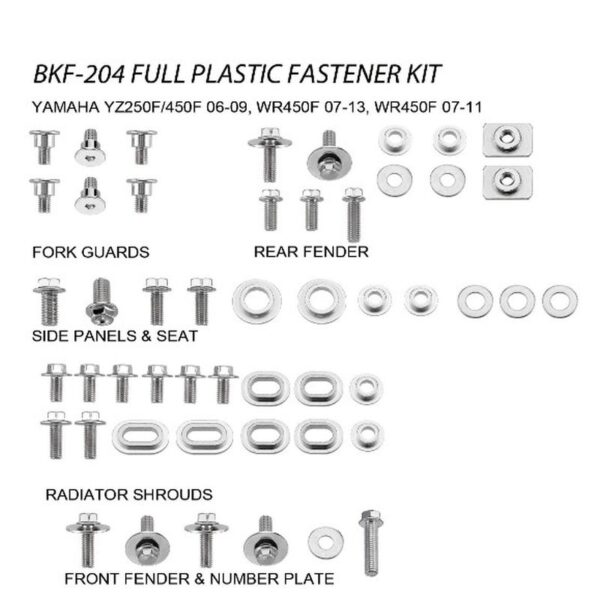 Komplet Śrub DO Plastików Yamaha YZF 250/450 ’06-09, WRF 250 ’07-13, WRF 450 ’07-11 (BKF-204) | Accel