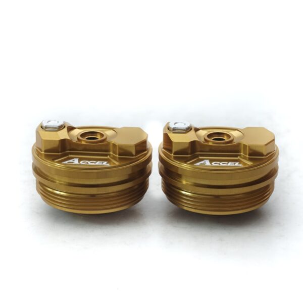 KOREK Górny (Nakrętka) Amortyzatora Przedniego z Regulacją Honda CRF 250R ’18-20, CRF 450R/RX ’17-20, CRF 250RX ’19-20, CRF 450X/L 19, Kawasaki KXF 450 ’19-20, Suzuki RMZ 450 ’18-19 Kolor Złoty (KPL.-2SZT.) – | Accel