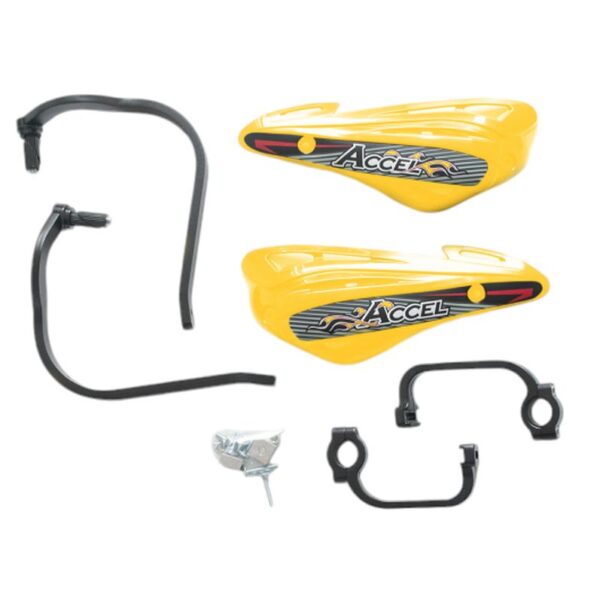 Osłony RĄK (HANDBARY) z Mocowaniem Aluminiowym STRONG (22+28MM) Mocowanie 2 Punktowe (Alu-Czarny, Plastik-Żółty) | Accel