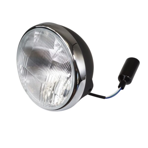 Reflektor / Lampa Uniwersalna Kompletna CZARNA z Chromowanym Pierścieniem (Średnica Wkładu 7″ / 17,80CM) (Homologacja E-Mark) | Emgo