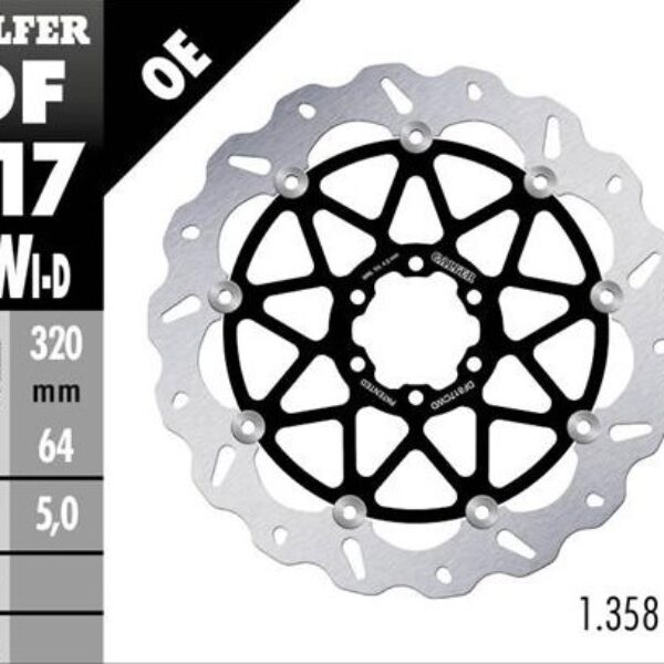GALFER TARCZA HAMULCOWA PRZÓD BMW HP 4 ’12-; S 1000R/RR ’09-’23; MOTO GUZZI 1400 AUDACE ’15-; 1400 CALIFORNIA ’13- (PRAWA) (WAVE FLOATING) (320X64X5MM)