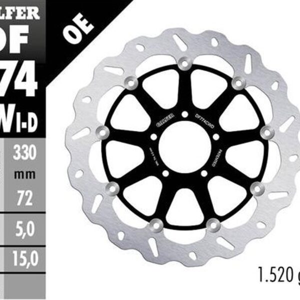 GALFER TARCZA HAMULCOWA PRZÓD DUCATI 1098 ’07-’08; 1198S/R ’09-; 1103/1199/1299 PANIGALE ’12-; MULTISTRADA 1103 V4 ’21-23 (PRAWA) (WAVE FLOATING) (330X72X5MM)