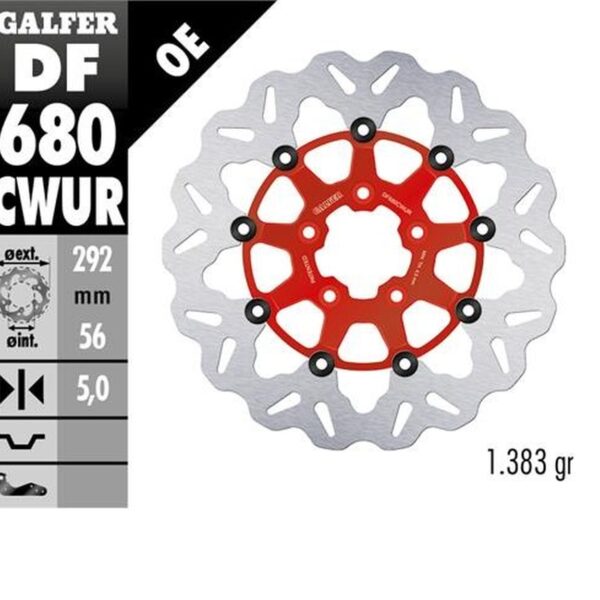 GALFER TARCZA HAMULCOWA PRZÓD HARLEY-DAVIDSON (292X56X5) (WAVE) PŁYWAJĄCA KOLOR CZERWONY (PATRZ OPIS)