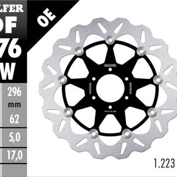 GALFER TARCZA HAMULCOWA PRZÓD HONDA CBR 600F4 ’99-’00; CBR 900RR ’92; VFR 800 ’89-’13; CROSSRUNER X ’11-’14; XL 1000V VARADERO ’99-’02; GL 1800 GOLD WING ’01-’17 (WAVE FLOATING) (296X62X5MM)