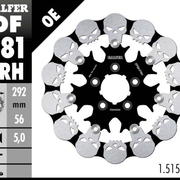GALFER TARCZA HAMULCOWA PRZÓD / TYŁ HARLEY-DAVIDSON (292X56X5) PŁYWAJĄCA SKULL (WZÓR CZASZKI)