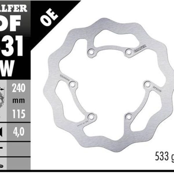 GALFER TARCZA HAMULCOWA TYŁ YAMAHA YZ 250 ’22-, YZ 250F ’21-, YZ 450F ’20- WAVE (240X115X4MM)