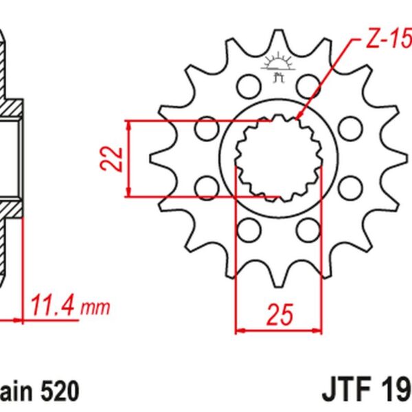 Zębatka Przednia 1252 15 z Gumą KTM LC4 400/600/620/640/690 (125215JTRB) (Łańc. 520) | JT