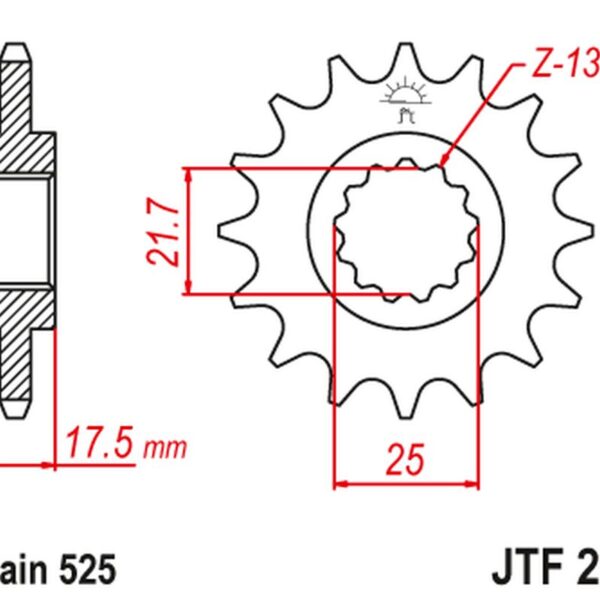 Zębatka Przednia 2041 16 Honda CB 500 ’94-’03, CBF 500 ’04-’08 (204116JT) (Łańc. 525) (+1) | JT
