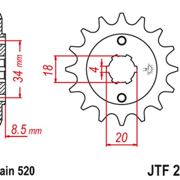 Zębatka Przednia 2046 15 Honda CA 125 ’95-01′, CB/CBX/CM/CMX 250 ’83-16′ (204615JT) (Łańc. 520) | JT