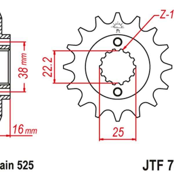 Zębatka Przednia 2050 15 z Gumą Ducati 796/916/944/996 (205015JTRB) (Łańc. 525) | JT