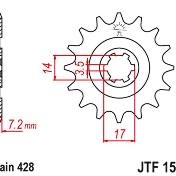 Zębatka Przednia 2054 14 Kawasaki KLT/KLF 110 ’84-88′, KLX 140 ’08-20′ (205414JT) (Łańc. 428) | JT