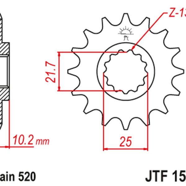 Zębatka Przednia 2061 13 Kawasaki KSF 250 ’87-’04, KEF 300 ’95-’03 (206113JT) (Łańc. 520) | JT