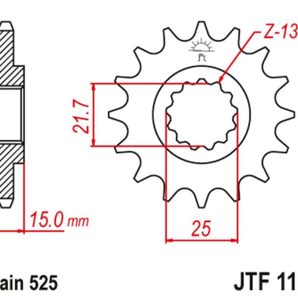 Zębatka Przednia 2082 13 Triumph Tt/Daytona/Speed Four 600 ’00-05′ Daytona 650 ’05, (208213JT) (Łańc. 525) | JT