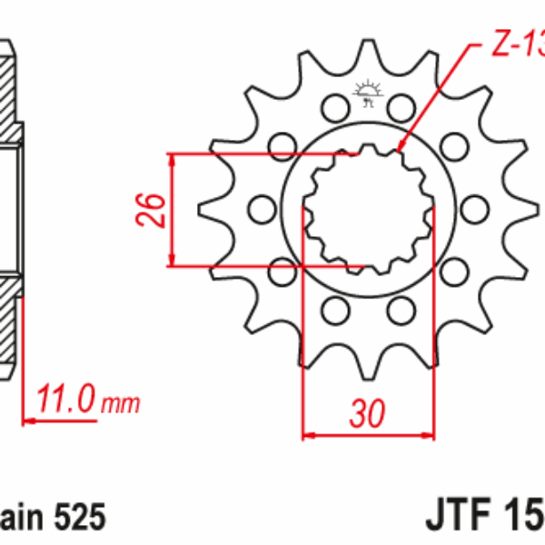 Zębatka Przednia 2091 15 z Gumą Yamaha FZ8 ’10-’15, MT 09 ’14-’20, MT 07 ’14-’24 TDM 900 ’02-’13 TENERE 700 19-, R1 ’15’-24, TENERE 700 ’20-’24 (209115JTRB) (Łańc. 525) | JT