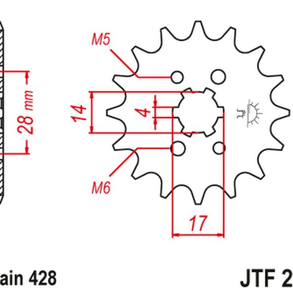 JT ZĘBATKA PRZEDNIA 2118 13 HONDA TRX 90 ’93-19′, CRF 125 ’14-21′, DERBI SENDA/MULHACEN/TERRA ’07-14′ (211813JT) (ŁAŃC. 428)