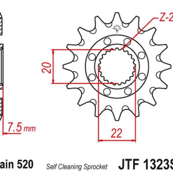Zębatka Przednia 2120 14 Honda CR 125R ’04-’07, CRF 250R/X ’04-’17 Samooczyszczająca (212014JT) (Łańc. 520) | JT