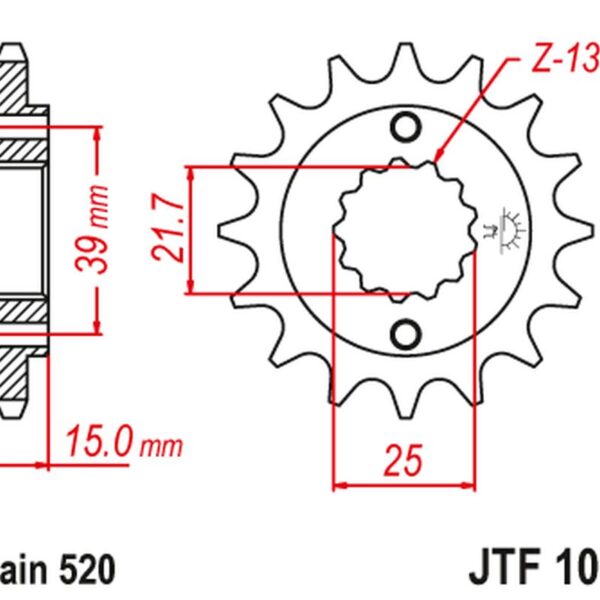 Zębatka Przednia 2128 16 Kymco 250 MXU/KXR/Kxu ’02-15′ 300 Maxxer ’05-16′ (212816JT) (Łańc. 520) | JT