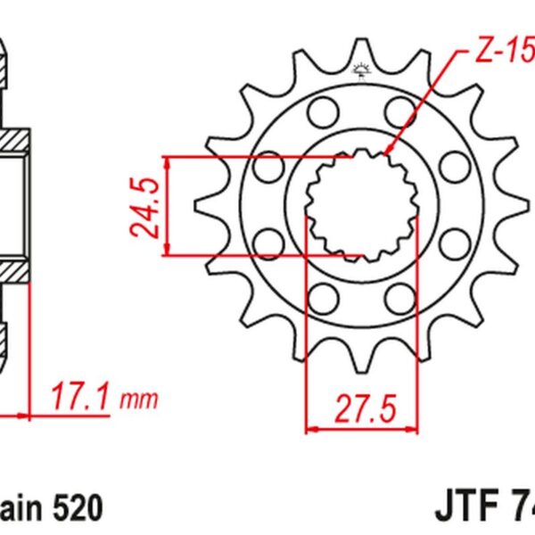 Zębatka Przednia 2250 14 Ducati 899 Panigale ’14-’15, 959 Panigale ’16-’19, (1199 Panigale ’12-’17 Konwersja NA Łańc. 520) (225014JT) (Łańc. 520) | JT