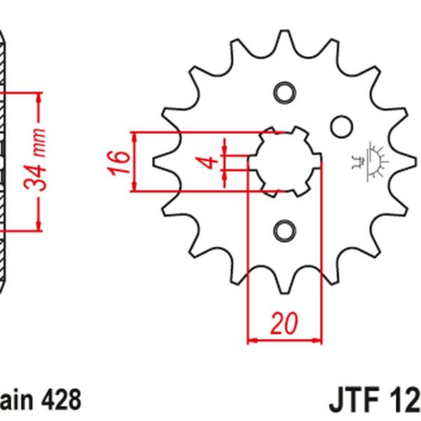 Zębatka Przednia 263 12 Suzuki RM 80/85, Yamaha XT 125 R/X (26312JT) (Łańc. 428) | JT