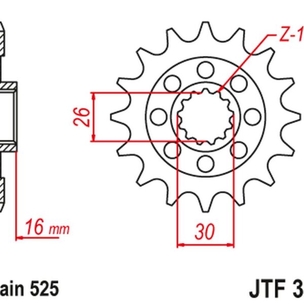 Zębatka Przednia 344 16 Honda VFR 750 R ’88-92′ (RC30) (34416JT) (Łańc. 525) NA Zamówienie | JT