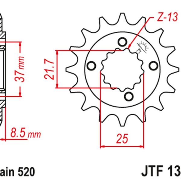 Zębatka Przednia 350 16 Honda XR 600R ’91-’00, TRX 400EX /X ’05-’14 Polaris Predator 500 ’03-07′ (35016JT) (Łańc. 520) | JT