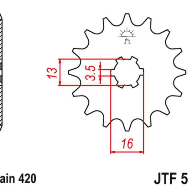 Zębatka Przednia 415 09 Kawasaki KFX 50 ’03-’06, Suzuki LTA 50 ’02-’05, Suzuki TS 50, Yamaha DT 50MX (41509JT) (Łańc. 420) | JT