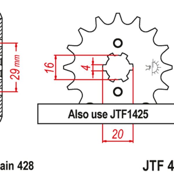 Zębatka Przednia 425 16 Suzuki TS 125R ’90-’96, RV 125 ’07-’15 (42516JT) (Łańc. 428) | JT