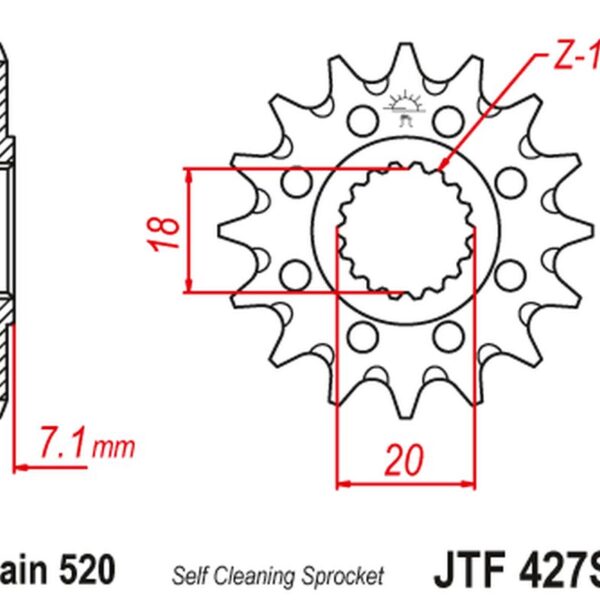 Zębatka Przednia 432 13 Suzuki RM 125 ’92-’07, RMZ 250 ’10-’12 Samooczyszczająca (43213JT) (Łańc. 520) | JT