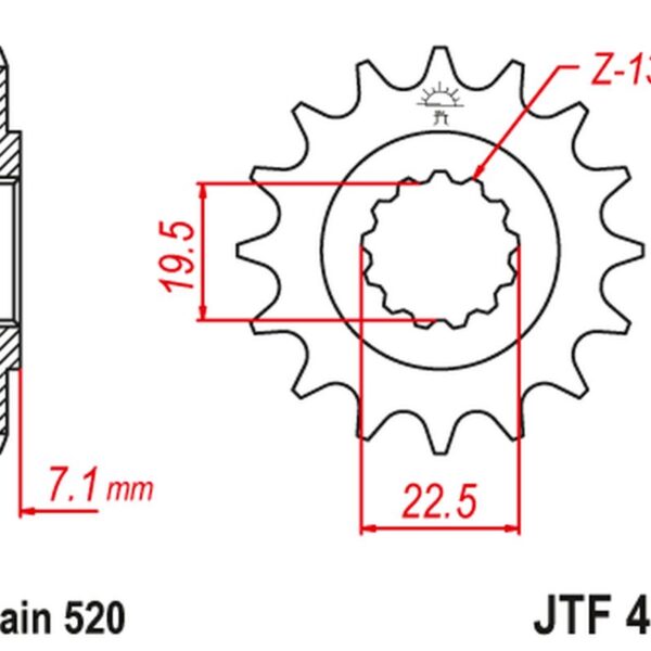 Zębatka Przednia 434 13 Suzuki DR 250 ’82-’87, GZ 250, GN 250 (Łańc. 520) (43413JT) | JT