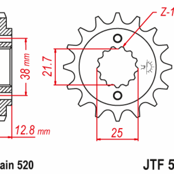 Zębatka Przednia 511 15 z Gumą Kawasaki KLR 650 ’90-’14 (51115JTRB) (Łańc. 520) | JT