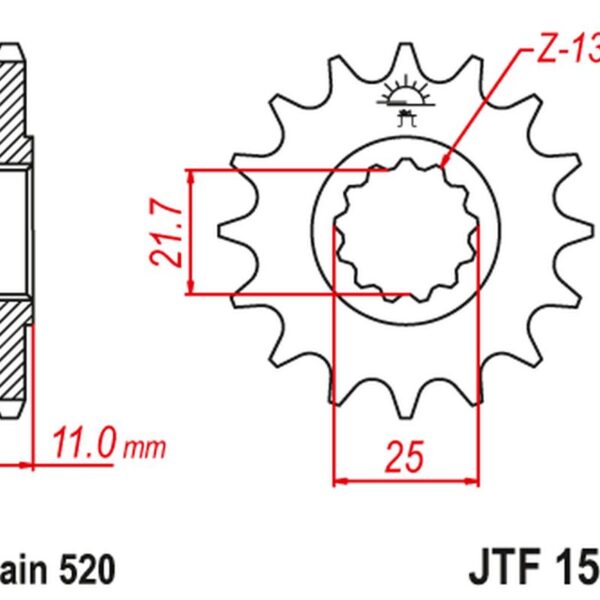 Zębatka Przednia 566M 15 Yamaha YZF R6 ’99-20′, YZF R7 ’99-01′, YZF 750 R ’99-01′, FZ6 ’04-09′ (566M15Jt) (Łańc. 520) Konwersja | JT