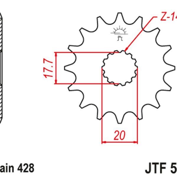 Zębatka Przednia 577 20 Yamaha DT 125R ’93-’06 (57720JT) (Łańc. 428) | JT