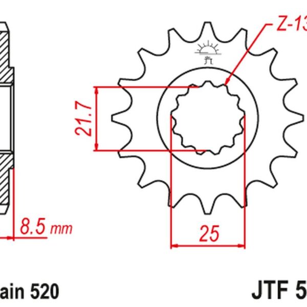 Zębatka Przednia 585 17 Kawasaki ZX-6R/RR ’07-17, Yamaha XTZ 750 ’90-’98 (58517JT) (Łańc. 520) (+1) | JT