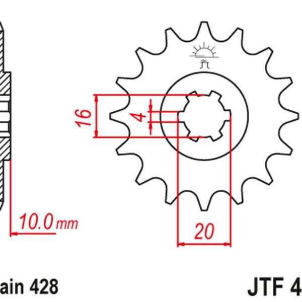 Zębatka Przednia 799 16 Suzuki GZ 125 ’98-’11 (-1), GN 125, VL 125 Intruder (79916JT) (Łańc. 428) | JT