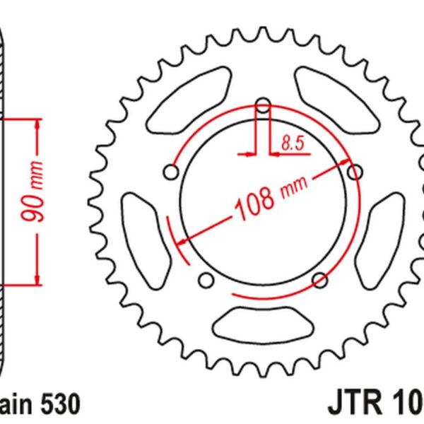 Zębatka TYLNA 1022 40 Ducati 500 Desmo/ SL ’79-84′; 750 F1 ’85-88′; 900 S2 ’83-85′ CAGIVA 350/650 Alazzurra SPORTS ’85-88′ (102240JT) (Łańc. 530) NA Zamówienie | JT