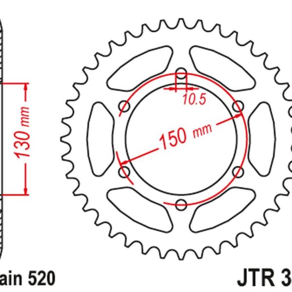 JT ZĘBATKA TYLNA 236 46 HONDA NX 650 ’95-’01, YAMAHA XJ 6 ’09-’15 (23646JTZBK) (ŁAŃC. 520) – PATRZ RÓWNIEŻ 430946 (23646JTZBK) KOLOR CZARNY