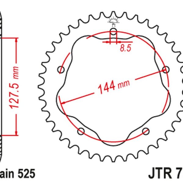 Zębatka Tylna 4320 36 Aluminiowa (Ergal) Ducati Biposto 916 ’94-’00, Biposto/Sps 996 ’99-’01, 998/S ’02-’03, Monster 795 ’12-’15, EVO 848 ’08-’13, Monster 1100 ’09-’13 (Łańc. 525) | JT