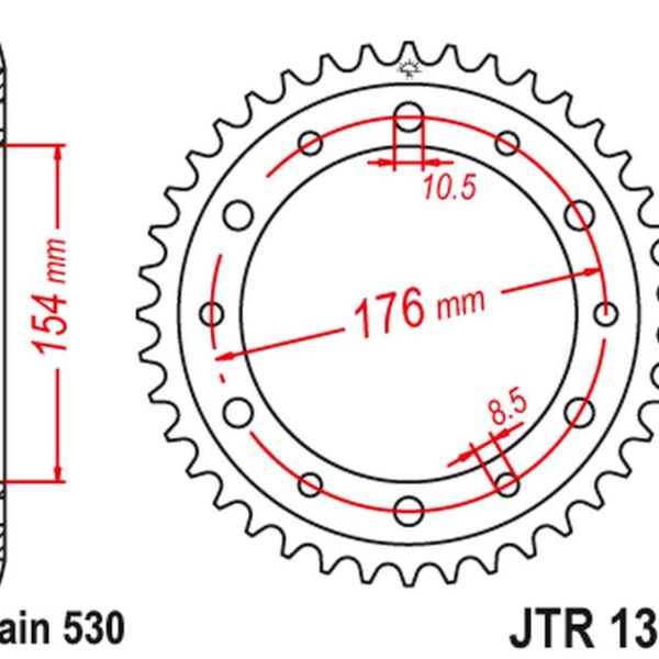 Zębatka Tylna 4434 43 Honda VFR750, VFR800 V-Tec ’02-’14, VFR800X Crossrunner ’11-’15 (443443Jtzbk) (Łańc. 530) | JT