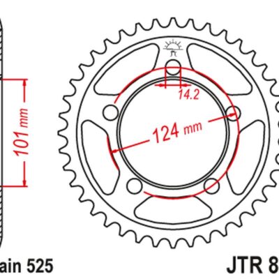 JT ZĘBATKA TYLNA 4508 38 KTM 990 SUPERDUKE/R '05-12 1190 RC8/R '10-15 (450838JT) (STD.38) (ŁAŃC. 525) KOLOR CZARNY