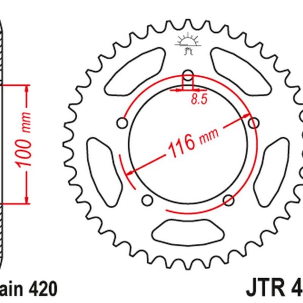 JT ZĘBATKA TYLNA 464 50 KAWASAKI KX 60 ’83-03′, KX 80 ’83-85′ (46450JT) (ŁAŃC.420)