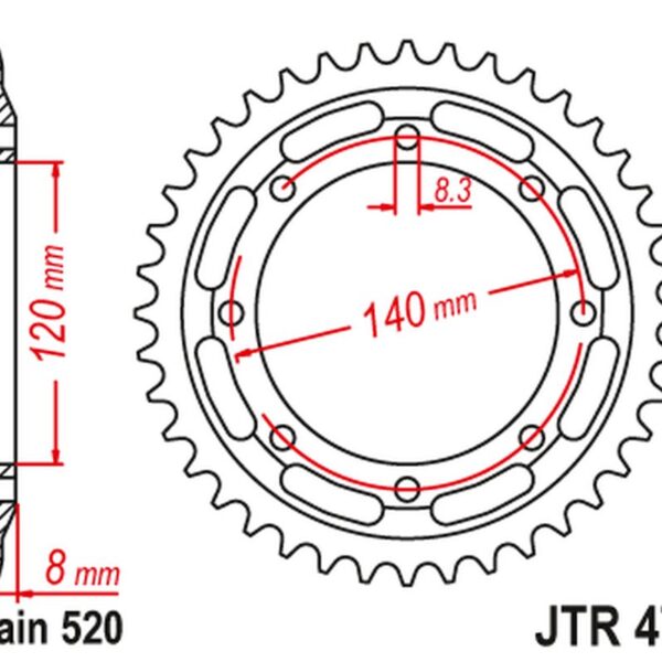 JT ZĘBATKA TYLNA 506 43 KAWASAKI KLR 600 ’84-90′ (50643JT) (ŁAŃC.520)