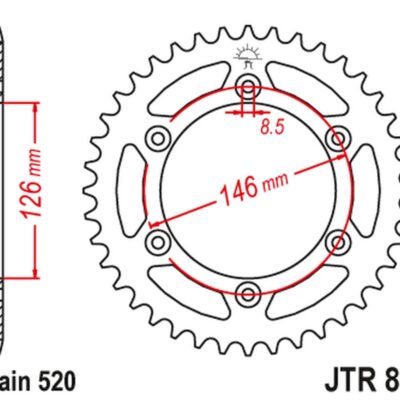 JT ZĘBATKA TYLNA 808 39 SUZUKI TSR 125 '90-94, TSR 200 '90-92, TS 200R '90-'92, DRZ400 SM '05-'19 (-2) (80839JT) (ŁAŃC. 520)